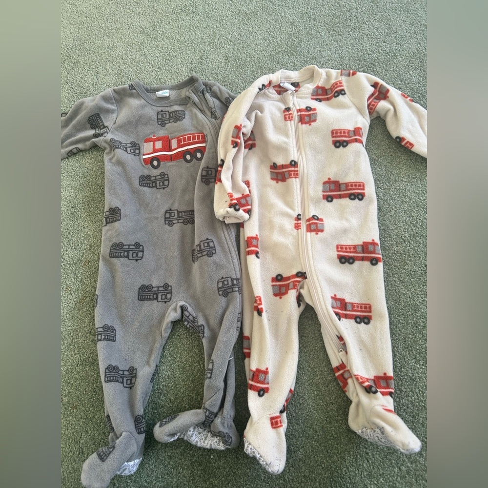 Fire Truck Kids Footies - Gray and Cream